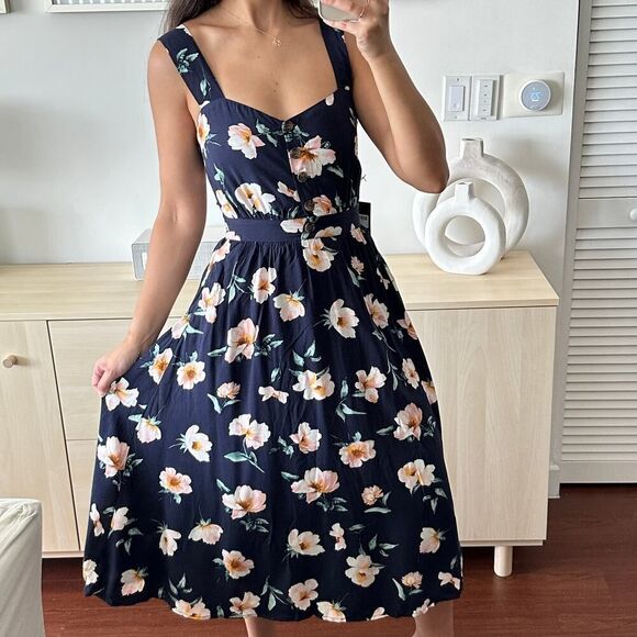 Reformation Dresses & Skirts - NEW Reformation Dress Floral Lanai Navy Blue Floral Cutout Back Midi Dress XS